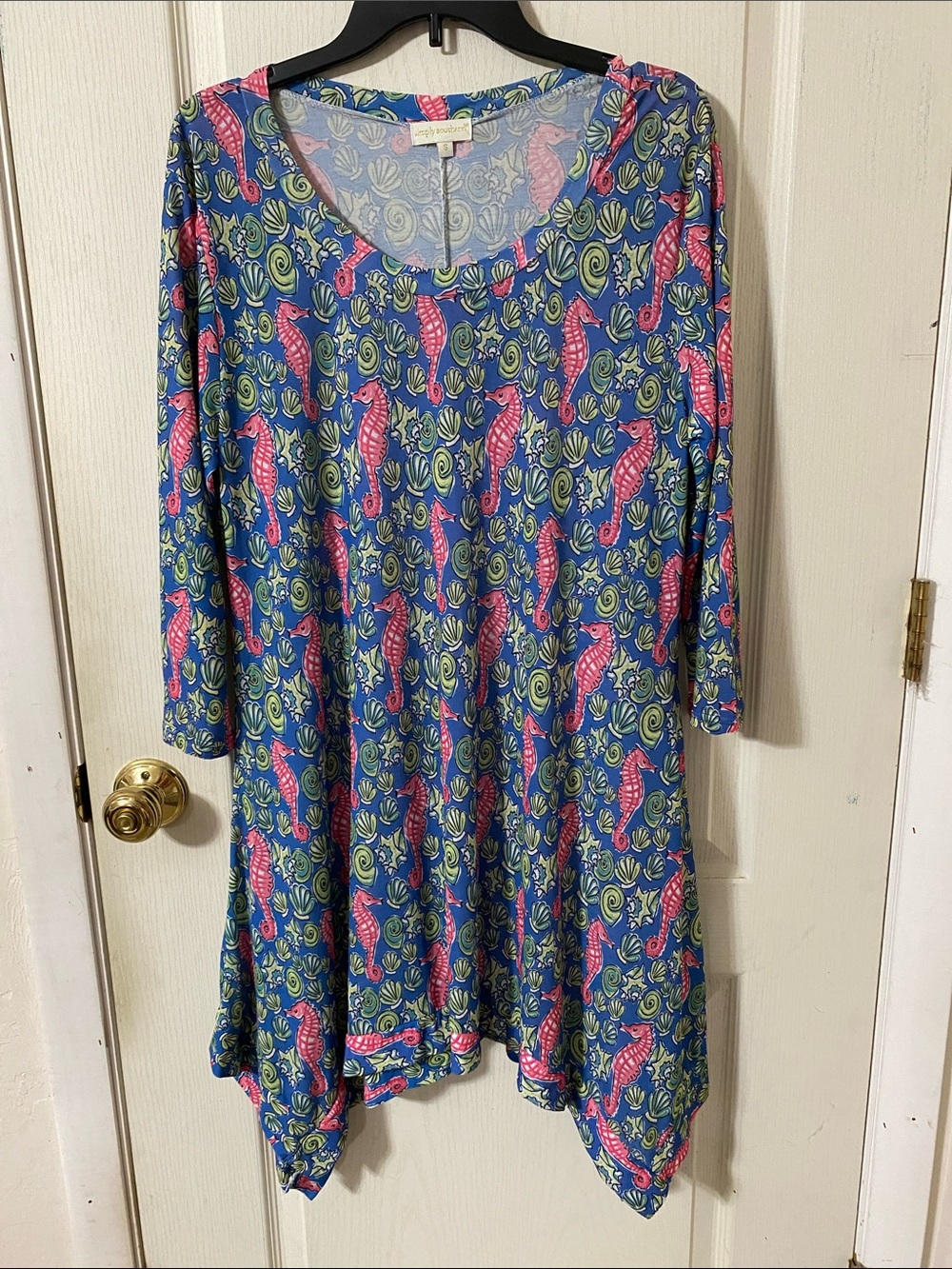 Simply Southern Blue & Pink Seahorse Print Dress Coverup Size S fits Medium also - Picture 1 of 6